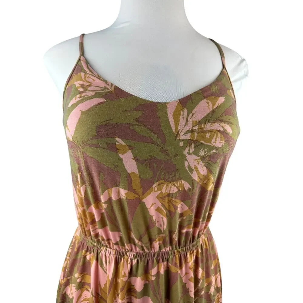 Prana Ayla Dress Racerback Tropical Green Brown Stretch Medium Resort Cruise - Picture 6 of 16